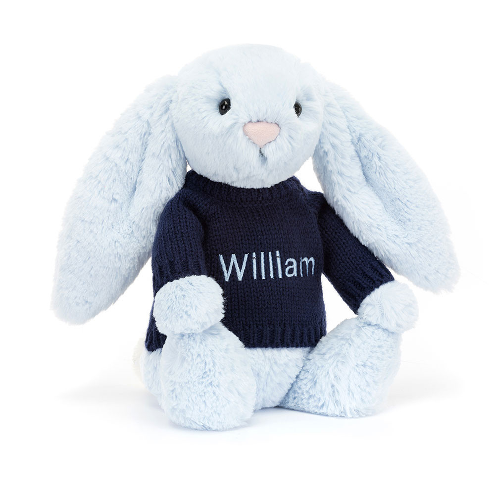 Bashful Blue Bunny with Personalized Navy Jumper